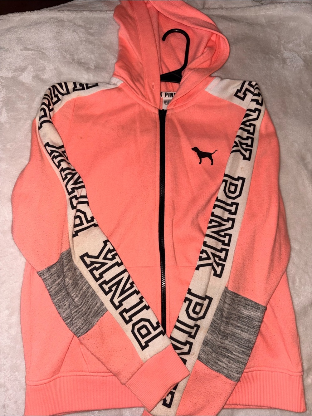 PINK Victoria's Secret Coral Zip-Up Hoodie with Logo Tape